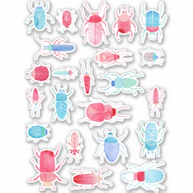 Käfer und Bugs Wasserfarben Insektenmalerei Aufkleber (Vorderseite)