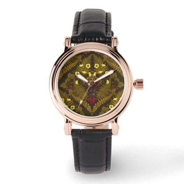 Käfer und Farne Armbanduhr (Vorderseite)