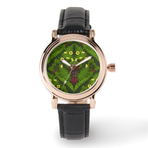 Käfer und Farne, grüne Blätter Armbanduhr