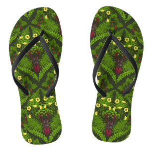 Käfer und Farne, grüne Blätter Flip Flops