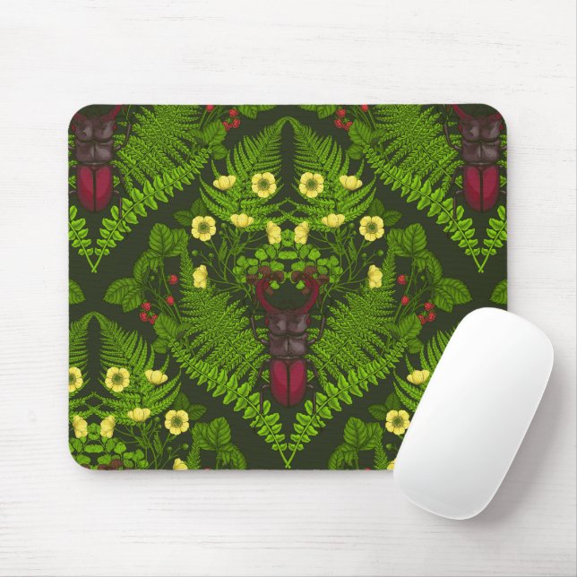 Käfer und Farne, grüne Blätter Mousepad (Mit Mouse)