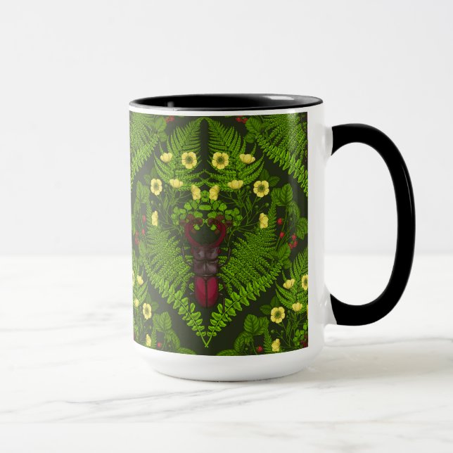 Käfer und Farne, grüne Blätter Tasse (Rechts)