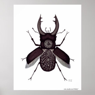 Käferuhrsurreal Schwarzweiss-zeichnen Poster