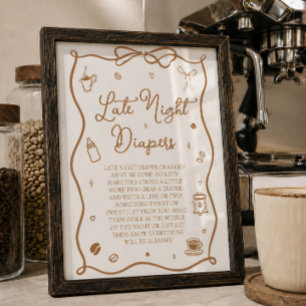 Kaffe Baby Shower Späte Nacht Windeln Poster