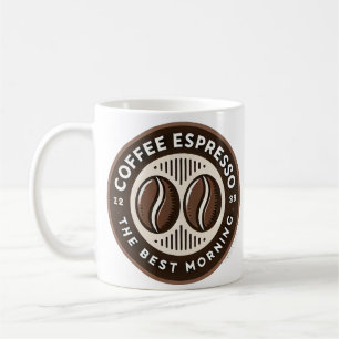 Kaffe-Espresso-Etikett mit morgendlichem Design Kaffeetasse