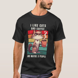 Kaffe Katze Büro Kollege Retro Lustig T-Shirt