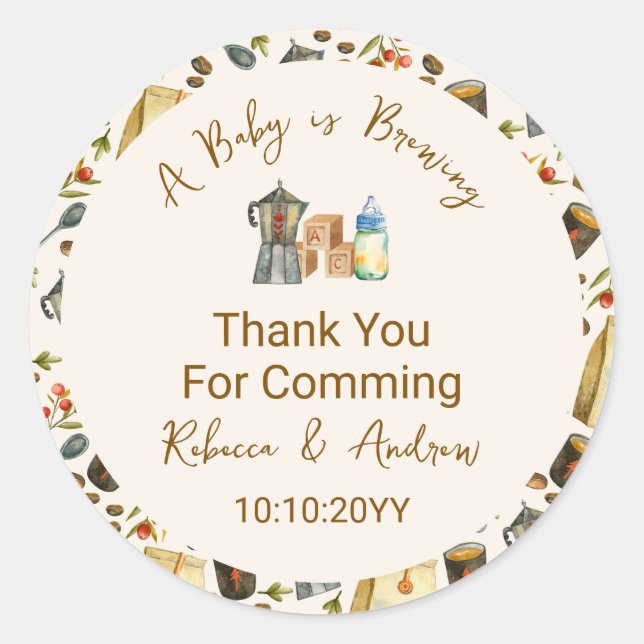 Kaffee A Baby Braut Babydusche Danke Runder Aufkleber (Vorderseite)