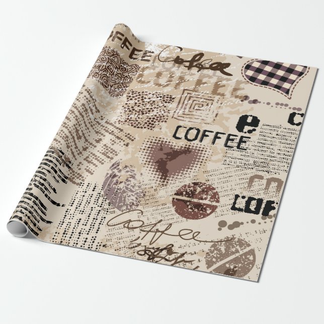 Kaffee. Abstraktes Kaffeemuster auf braunem Hinter Geschenkpapier (Ungerollt)