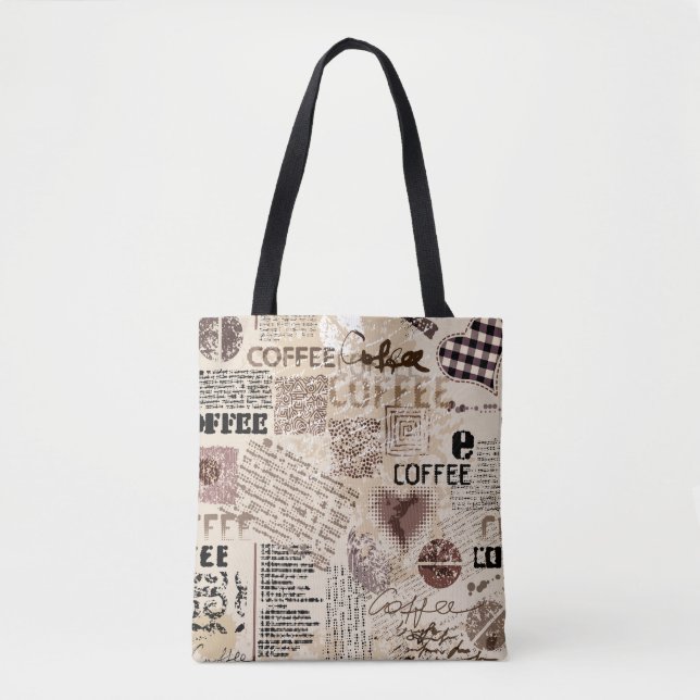 Kaffee. Abstraktes Kaffeemuster auf braunem Hinter Tasche (Vorderseite)