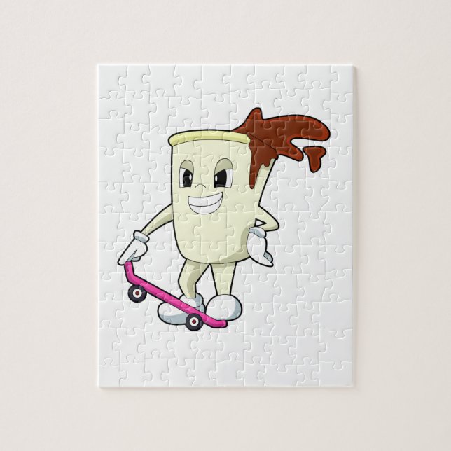 Kaffee als Skater mit Skateboard (Vertikal)