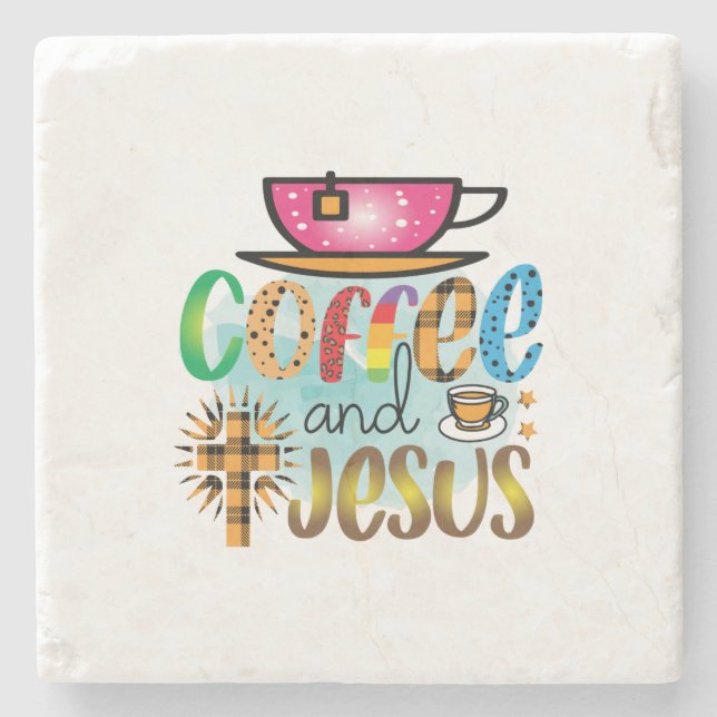 Kaffee Art Coffee und Jesus Steinuntersetzer (Vorderseite)