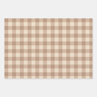 Kaffee Ästhetik Beige und Weiß Gingham Muster Geschenkpapier Set