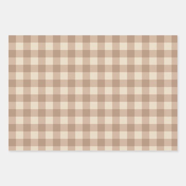 Kaffee Ästhetik Beige und Weiß Gingham Muster Geschenkpapier Set (Vorderseite)