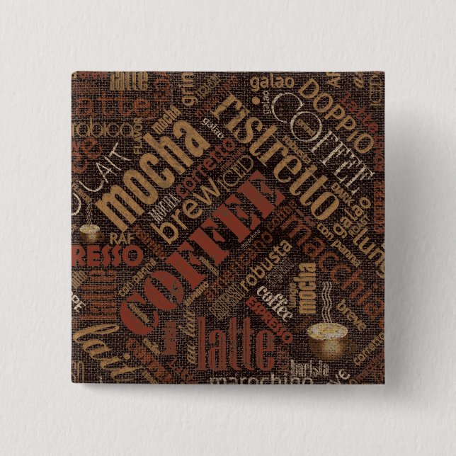 Kaffee auf Burlap Word Cloud Brown ID283 Button (Vorderseite)