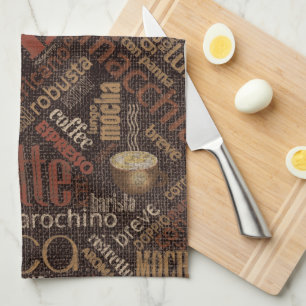 Kaffee auf Burlap Word Cloud Brown ID283 Geschirrtuch