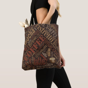 Kaffee auf Burlap Word Cloud Brown ID283 Tasche