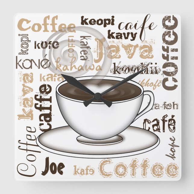 Kaffee auf der ganzen Welt Quadratische Wanduhr (Vorderseite)
