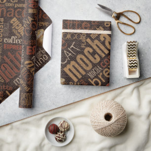 Kaffee auf Jute-Wortwolke Braun ID283 Geschenkpapier