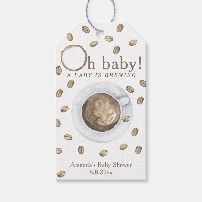 Kaffee-Baby-Dusche - ein Baby braut Geschenkanhänger (Vorderseite)