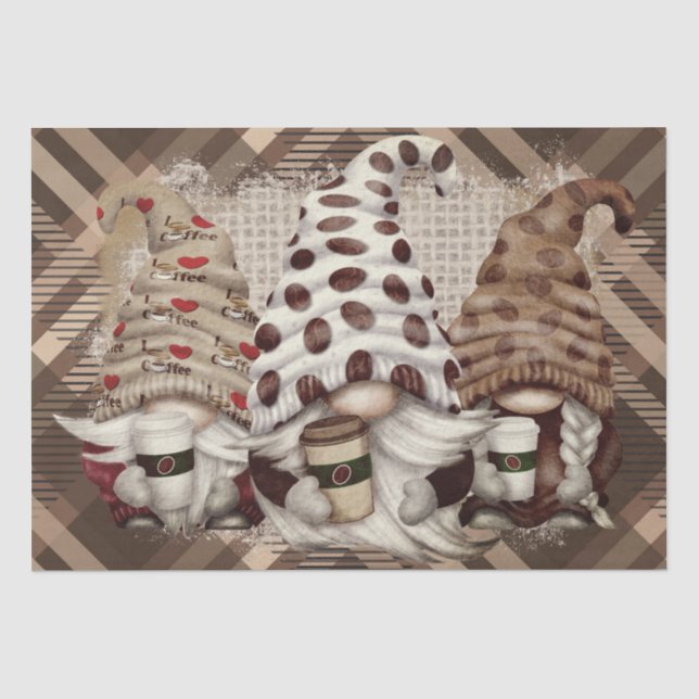 Kaffee Bean Latte Gnomes Decoupage Seidenpapier (Vorderseite)