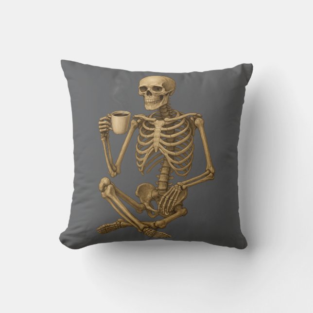 Kaffee bis zum Tod - Skelett Kaffeezeit Kissen (Vorderseite)