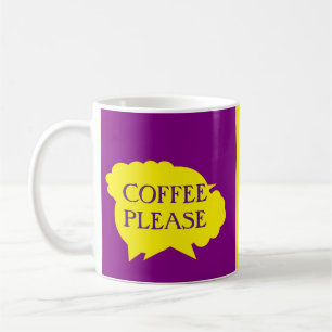 Kaffee Bitte motivieren Sie sich mit lila, gelbem Kaffeetasse