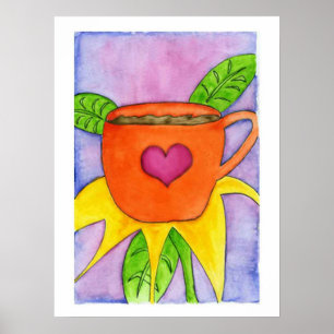 Kaffee-Blumen-Druck Poster