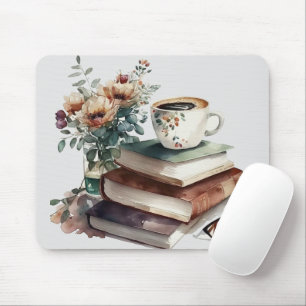 Kaffee Boho Floral Grün Braun Wasserfarben Mousepad