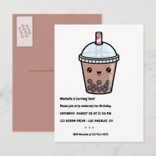Kaffee Braun Kawaii Bubble Tea Geburtstagsfeier Postkarte