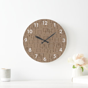 Kaffee Braune Quadrate Muster Große Wanduhr