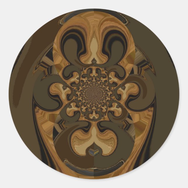 Kaffee Brown Fluid Kaleidoskop Art Print Runder Aufkleber (Vorderseite)