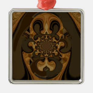 Kaffee Brown Fluid Kaleidoskop Art Print Silbernes Ornament