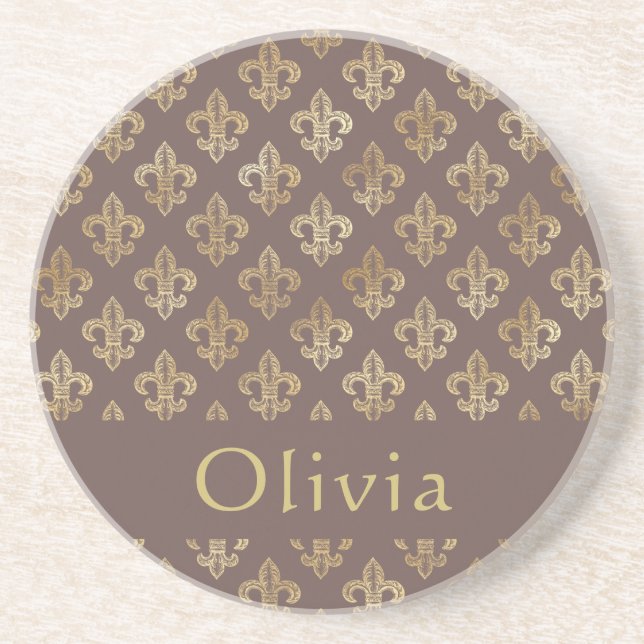 Kaffee Brown & Gold Lilie Personalisiert Getränkeuntersetzer (Vorne)