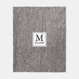 Kaffee Brown Herringbone & Monogram Fleecedecke