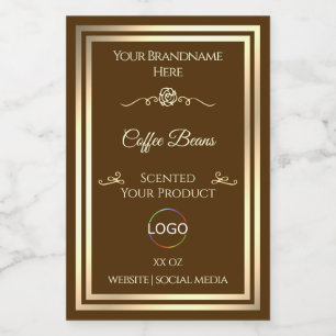 Kaffee Brown Product Label Gold Rahmen mit Logo Lebensmitteletikett