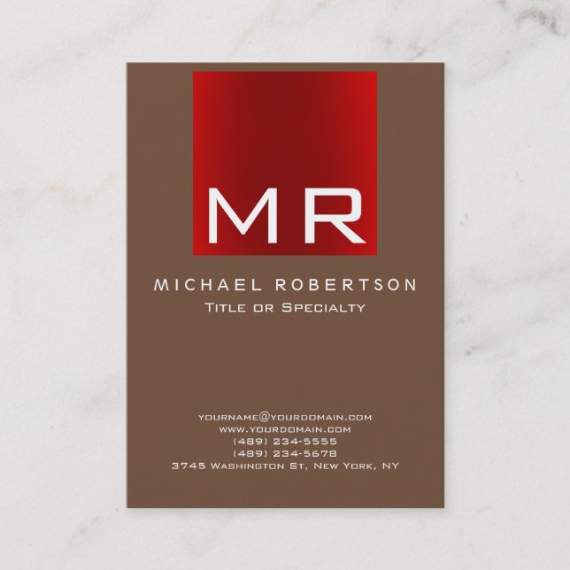 Kaffee Brown Red Stylish Monogram Business Card Visitenkarte (Vorderseite)