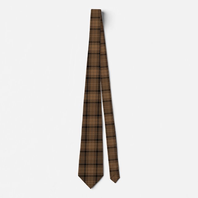 Kaffee Brown und Black Tartan Kariertes Muster Krawatte (Vorderseite)