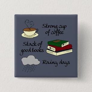 Kaffee, Bücher u. Regen Button