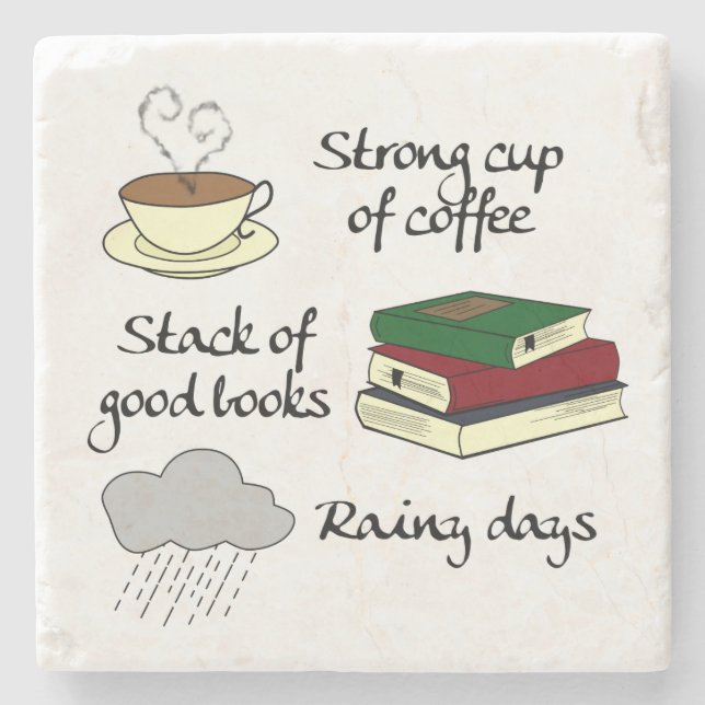 Kaffee, Bücher u. Regen Steinuntersetzer (Vorderseite)