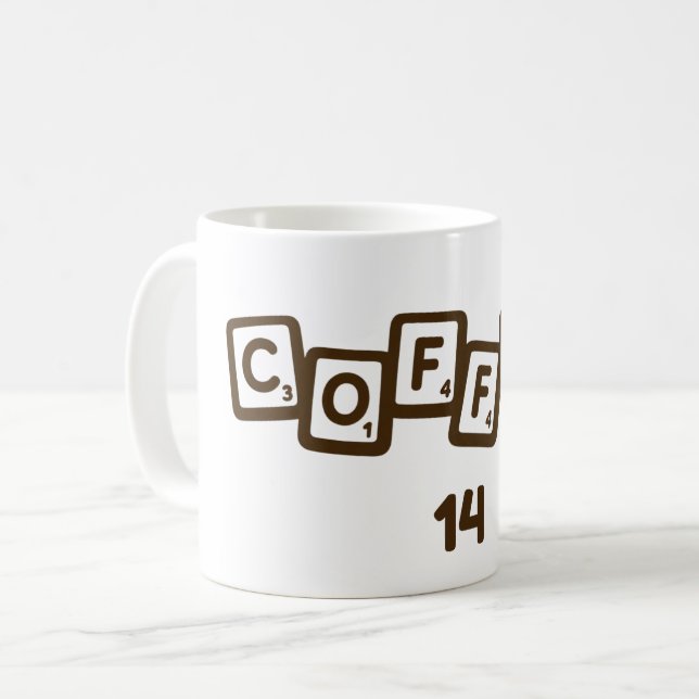 Kaffee-Buchstaben-Kachel-Mug Kaffeetasse (Vorderseite Links)