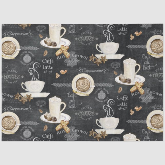 Kaffee Cappuccino Mocha Typografie Art Decoupage Seidenpapier (Vorderseite)