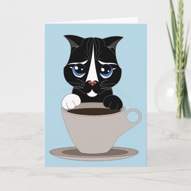 KAFFEE CAT ART BIRTHDAY CARD KARTE (Vorderseite)
