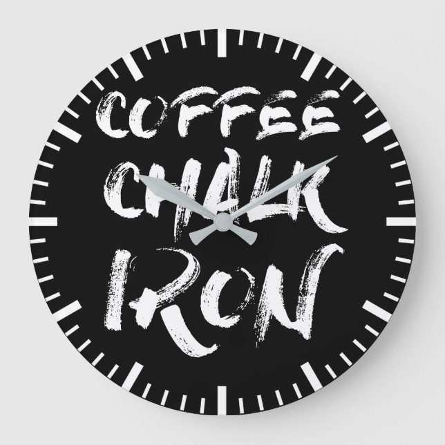 Kaffee, Chalk und Eisen, Motivierend Workout Große Wanduhr (Vorderseite)