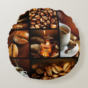 Kaffee-Collage 2 Rundes Kissen