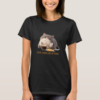 Kaffee-, Cookie- und Katzeneinstellung Cozy Design T-Shirt