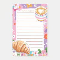 Kaffee-Croissant-Niedliche-Violette-Blumen-Blumenm