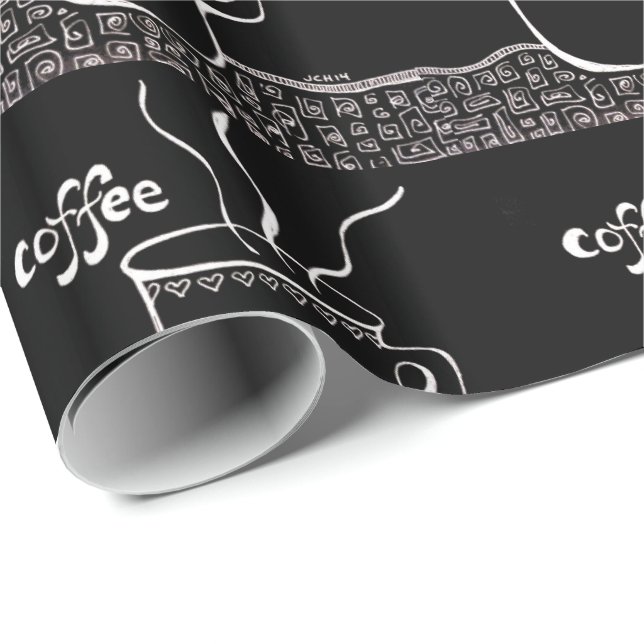 Kaffee Cup Art in Schwarz-Weiß-Umschlagpapier Geschenkpapier (Rolleneckpunkt)
