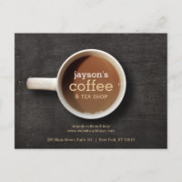Kaffee Cup auf Black Wood Coffee Shop Postkarte