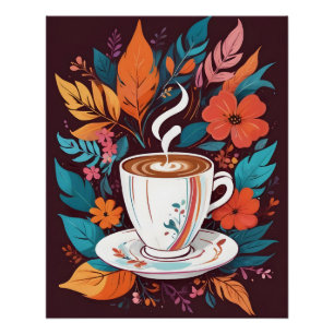 Kaffee-Cup mit farbenfrohen Blätter Poster