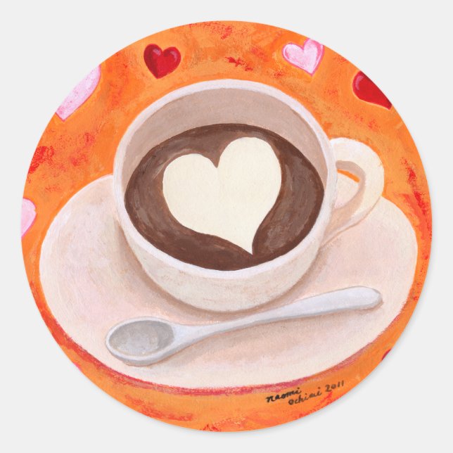 Kaffee-Cup mit Herz Runder Aufkleber (Vorderseite)
